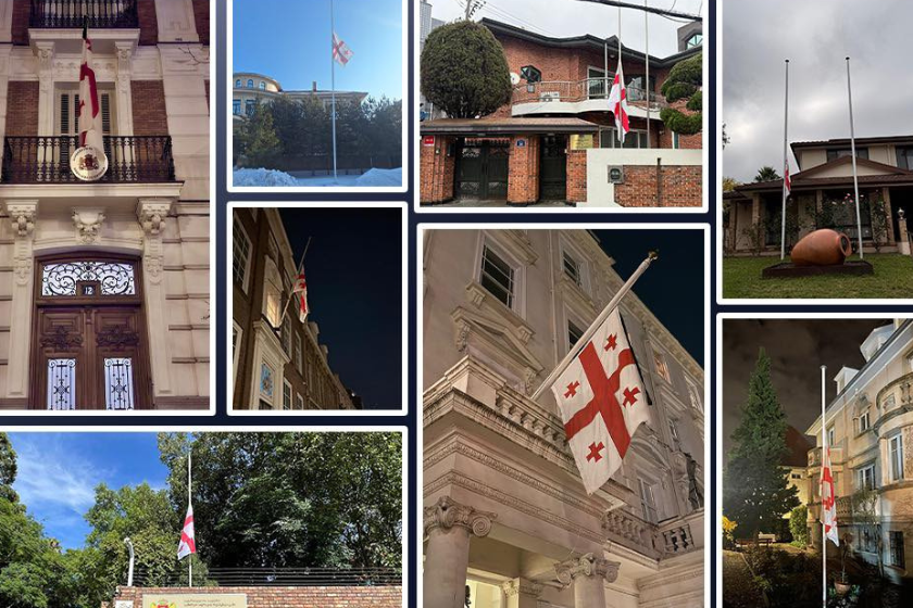 საზღვარგარეთ საქართველოს დიპლომატიური მისიების შენობებზე სახელმწიფო დროშები დაეშვა