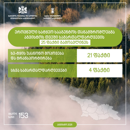 რვა თვეში ხე-ტყის უკანონო მოპოვების 464 ფაქტი გამოვლინდა